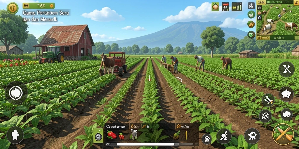 Screenshot gameplay menunjukkan aktivitas bertani yang seru dan menantang.