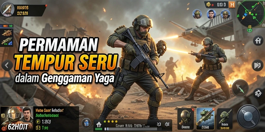 Screenshot gameplay 62HOT menampilkan aksi tembak-menembak yang intens.