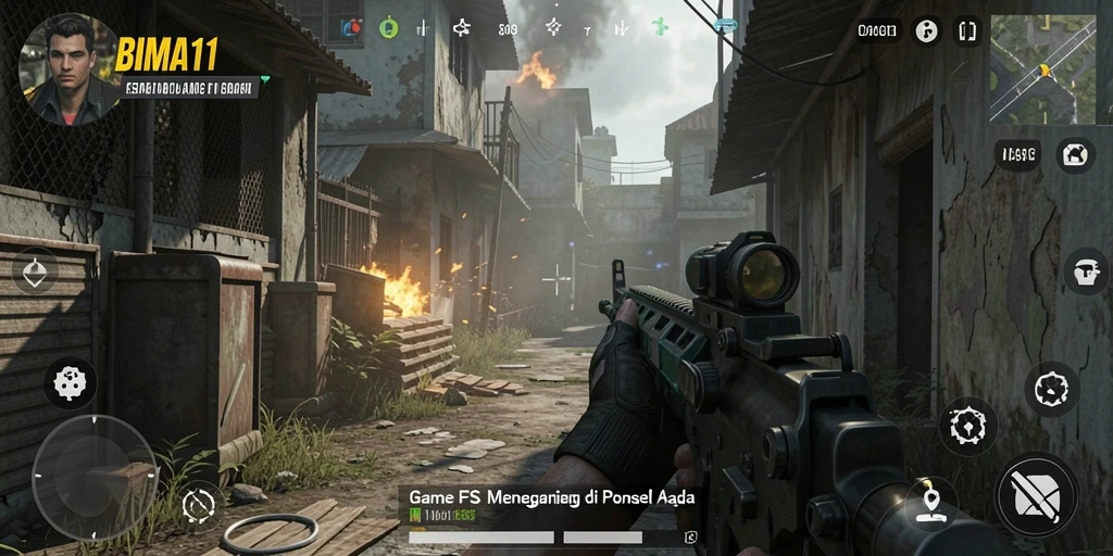 Tampilan gameplay mendebarkan dari permainan FPS BIMA11.