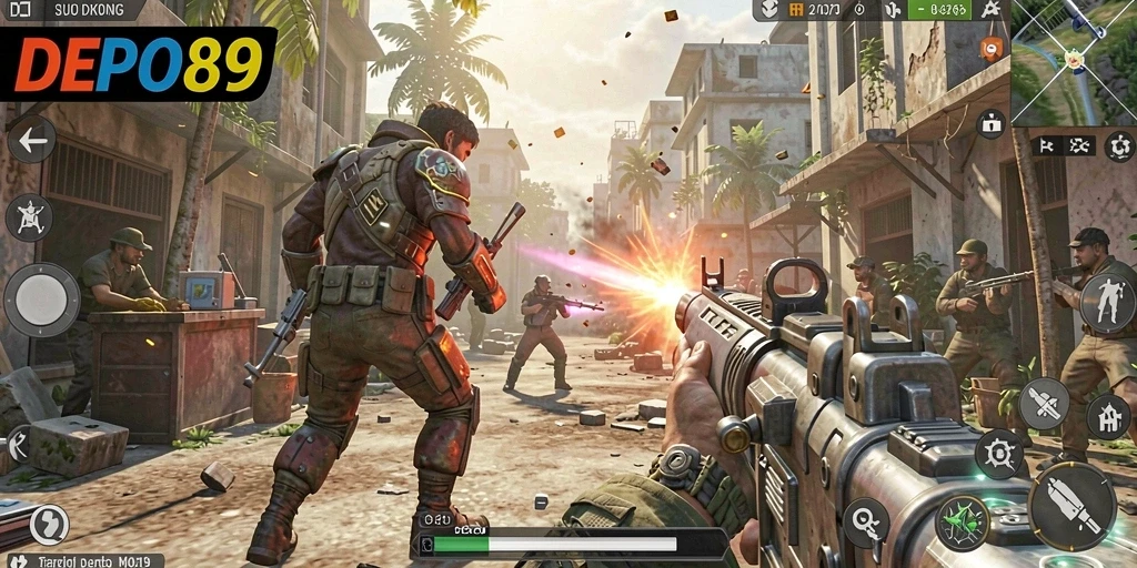 Tampilan gameplay seru dari DEPO89 dalam pertarungan TPS.