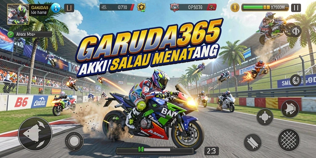 Screenshot GARUDA365 menampilkan aksi balap yang mendebarkan dengan grafis memukau.