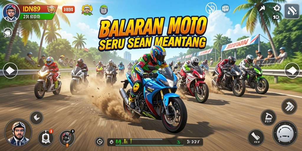 Tangkapan layar dari gameplay balapan motor yang mendebarkan di IDN89.