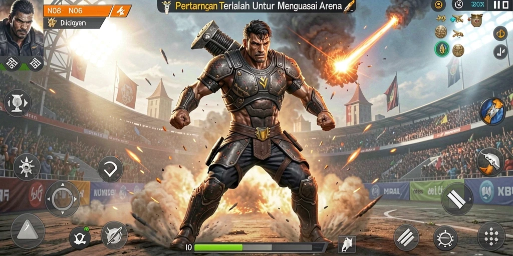 Screenshot gameplay N06 yang menunjukkan aksi Battle Royale yang mendebarkan.