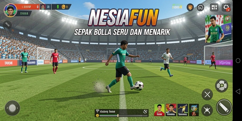 Tampilan screenshot <strong>NESIAFUN</strong> yang menunjukkan aksi permainan sepak bola yang mendebarkan.