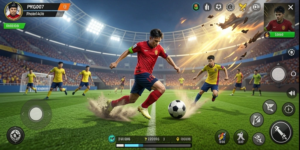 Tampilan gameplay <strong>PRG007</strong> yang mengesankan dalam pertarungan sepak bola.