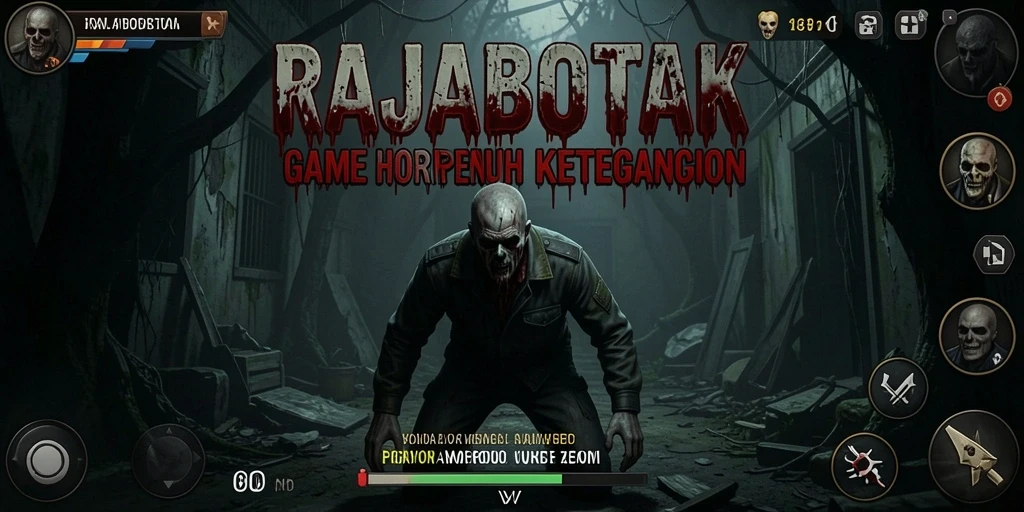 Screenshot gameplay RAJABOTAK yang menampilkan suasana horor yang mendebarkan.