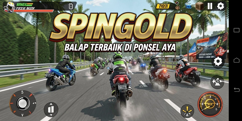 Gameplay SPINGOLD menampilkan balapan motor yang mendebarkan di lintasan yang penuh tantangan.