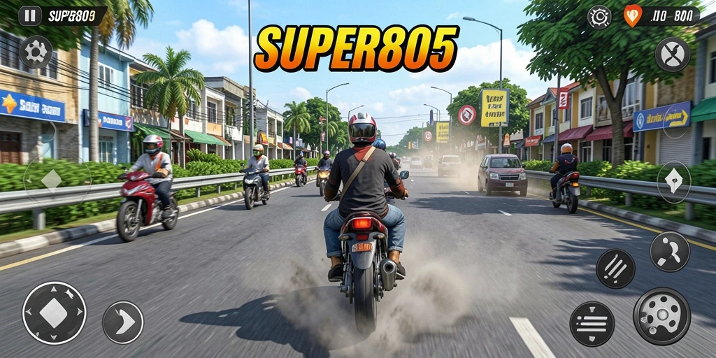 Gameplay menegangkan dalam balapan motor SUPER805.